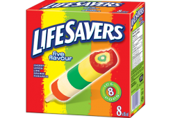 LIFESAVERS Cherry, Lemon, Lime, Orange, and Pineapple-flavoured ice pop. 8 x 65 ml portions.