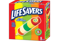 LIFESAVERS Cherry, Lemon, Lime, Orange, and Pineapple-flavored ice pop. 8 x 65 ml portions.