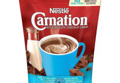 CARNATION Hot Chocolate Powder, Light with 60% fewer calories in a resealable bag. 225 grams makes 18 cups.